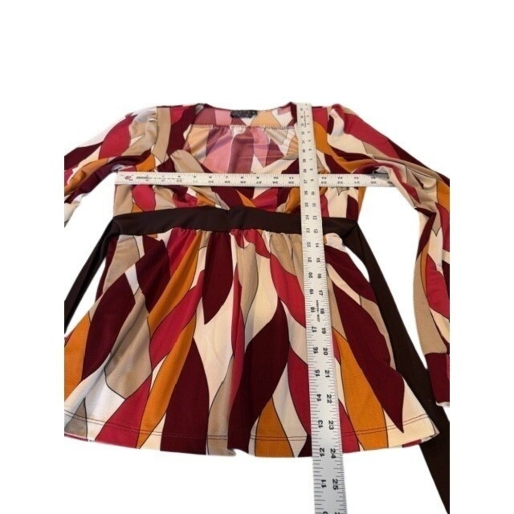 Vintage 70s Womens Psychedelic Geometric Tunic Blouse Empire Waist Mod Boho L - Picture 4 of 6